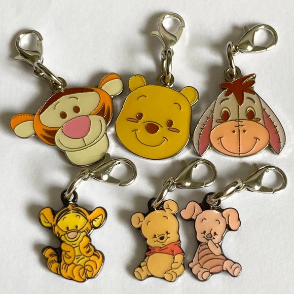 Vintage Disney Winnie The Pooh Tigger Eeyore 6 Clip On Charms Purse Zipper Pull - Picture 2 of 11